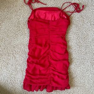 Red ruched lovers and friends mini dress